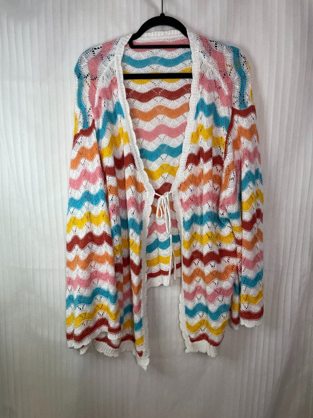 BloomChic Women's Size 26/30 Colorful Open Knit Tie Front Cardigan Sweater